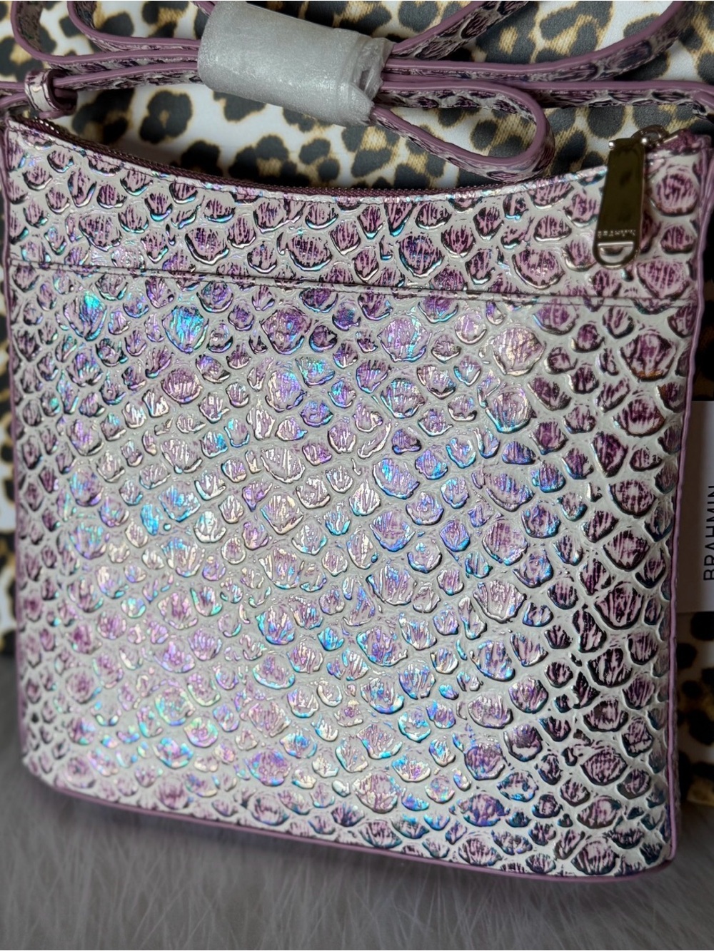 HARDTOFIND Brahmin Katie Floralite Crossbody Purple Iridescent Glow Tassel NWT - Picture 7 of 14